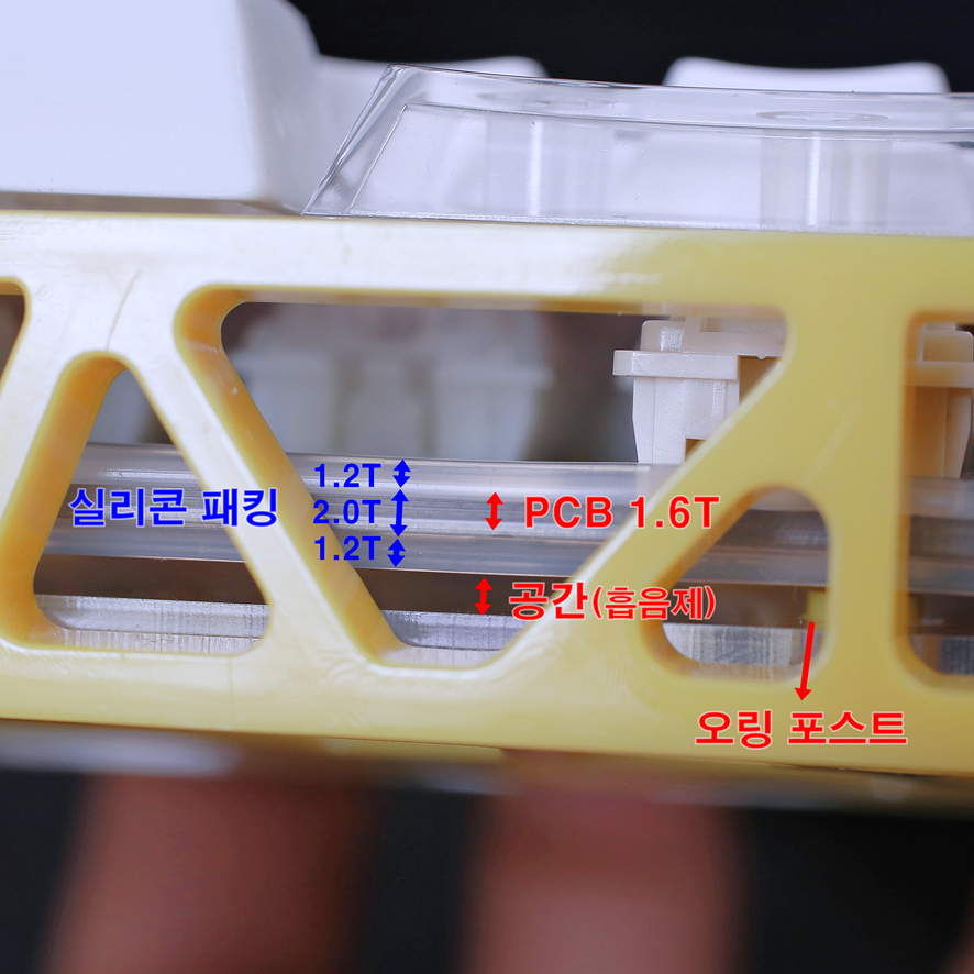 Corner cut on silicone packing for clean fit
