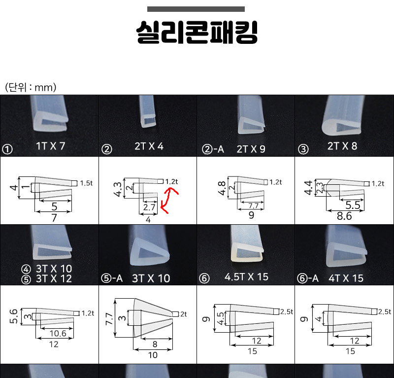 Silicone channel packing dimensions diagram A