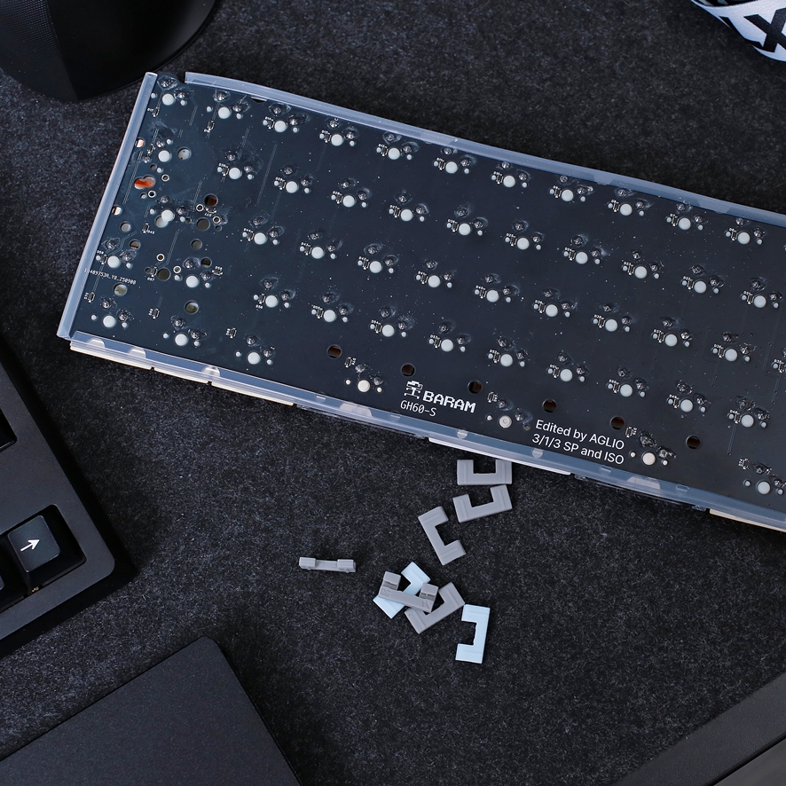 Silicone edge packing installed around keyboard PCB
