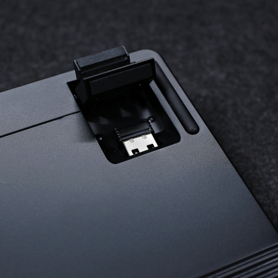 Bottom side of keyboard showing kickstand receiver slot