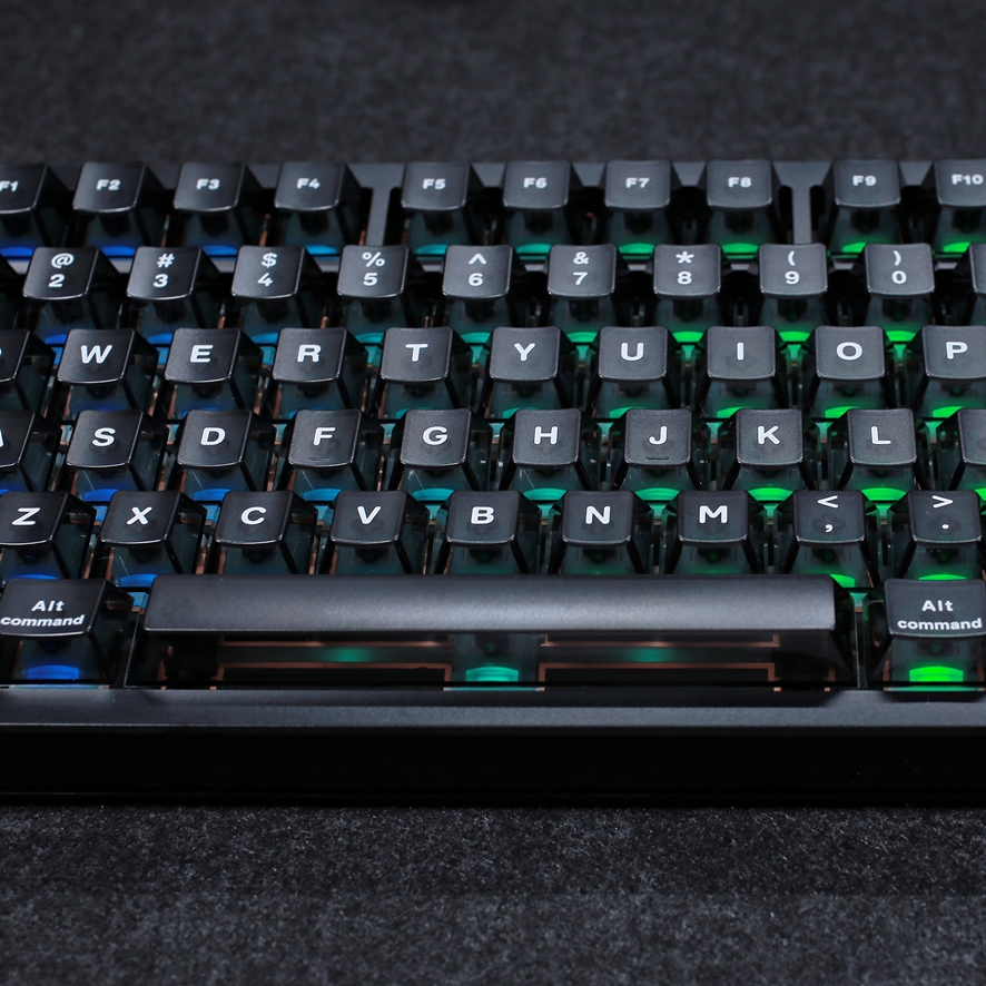 Keyboard side view with illuminated RGB effects