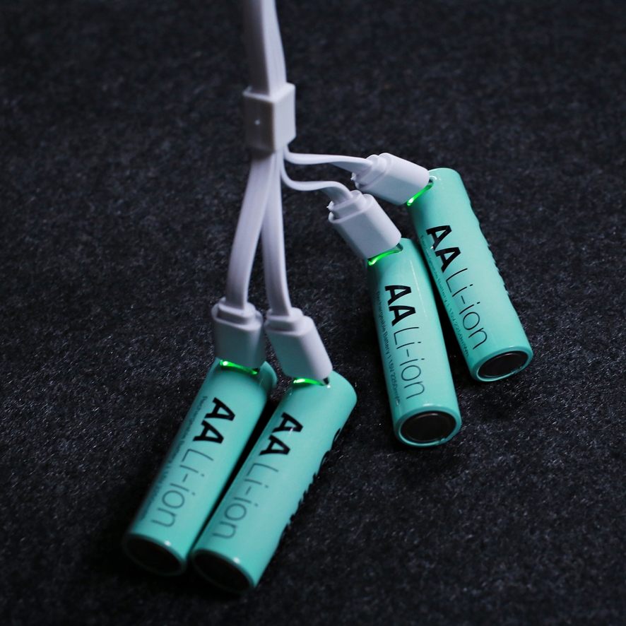 Four batteries charging simultaneously on one cable