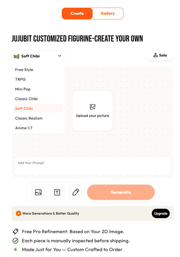 Selecting a figure style on the JuJuBit official website