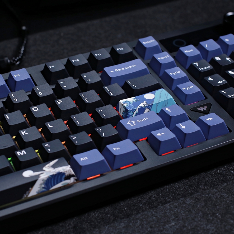 Close up of Ukiyo-e themed keycaps