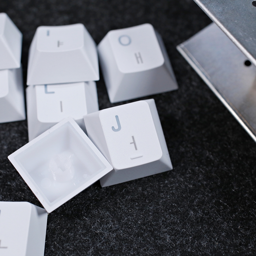 PBT double-shot shine-through keycaps up close