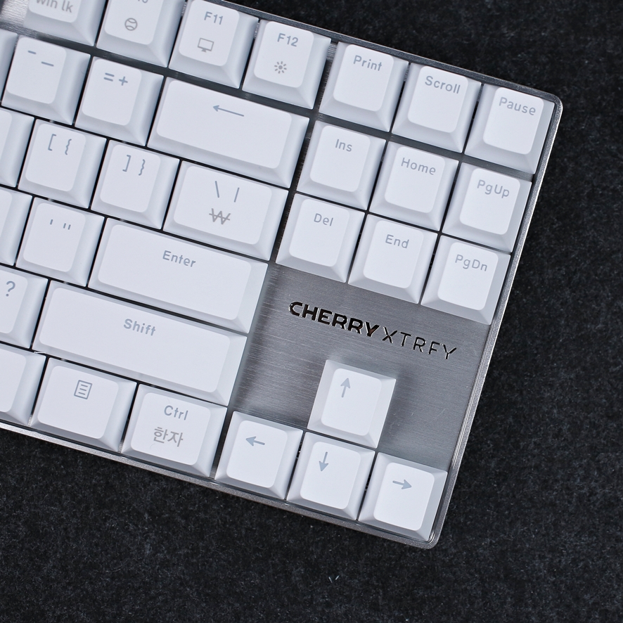 Close-up of keycaps and floating switch housing